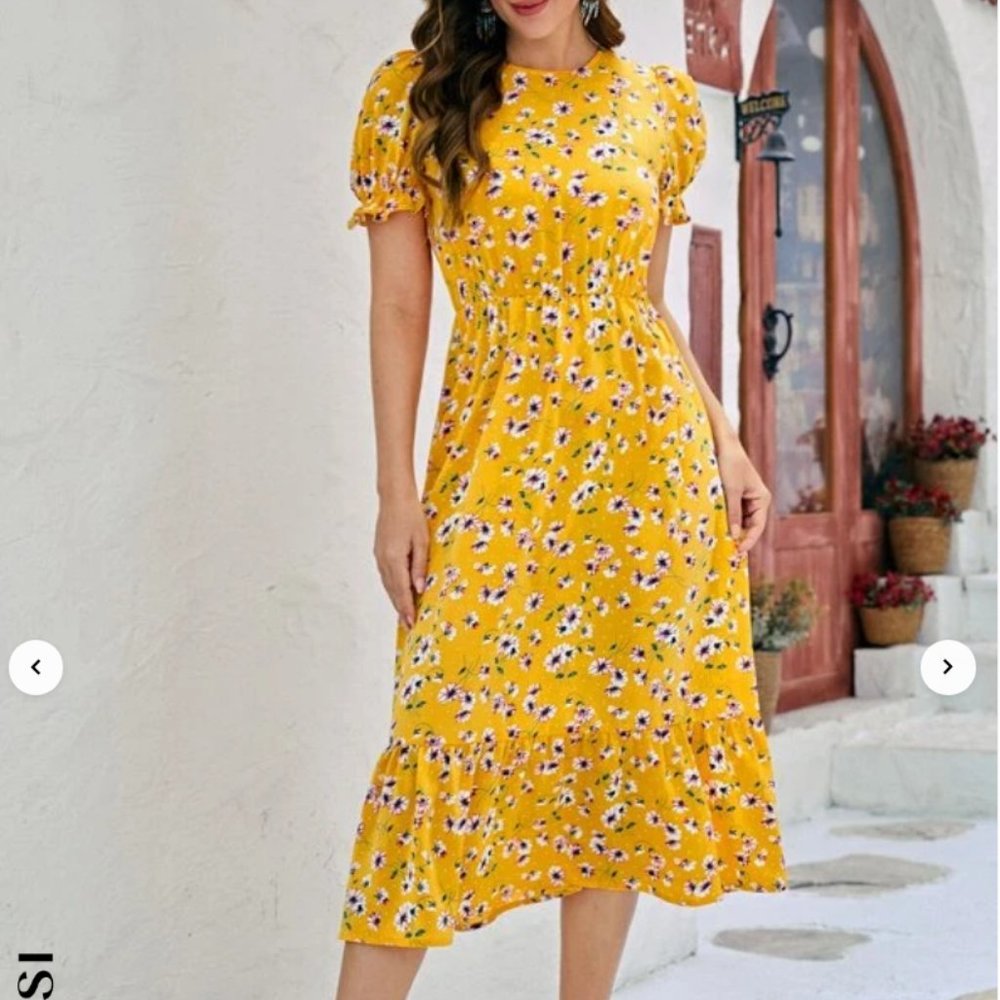 SHEIN‎ Clasi 1pc Allover Floral Print Ruffle Hem A-line Dress New! size Large